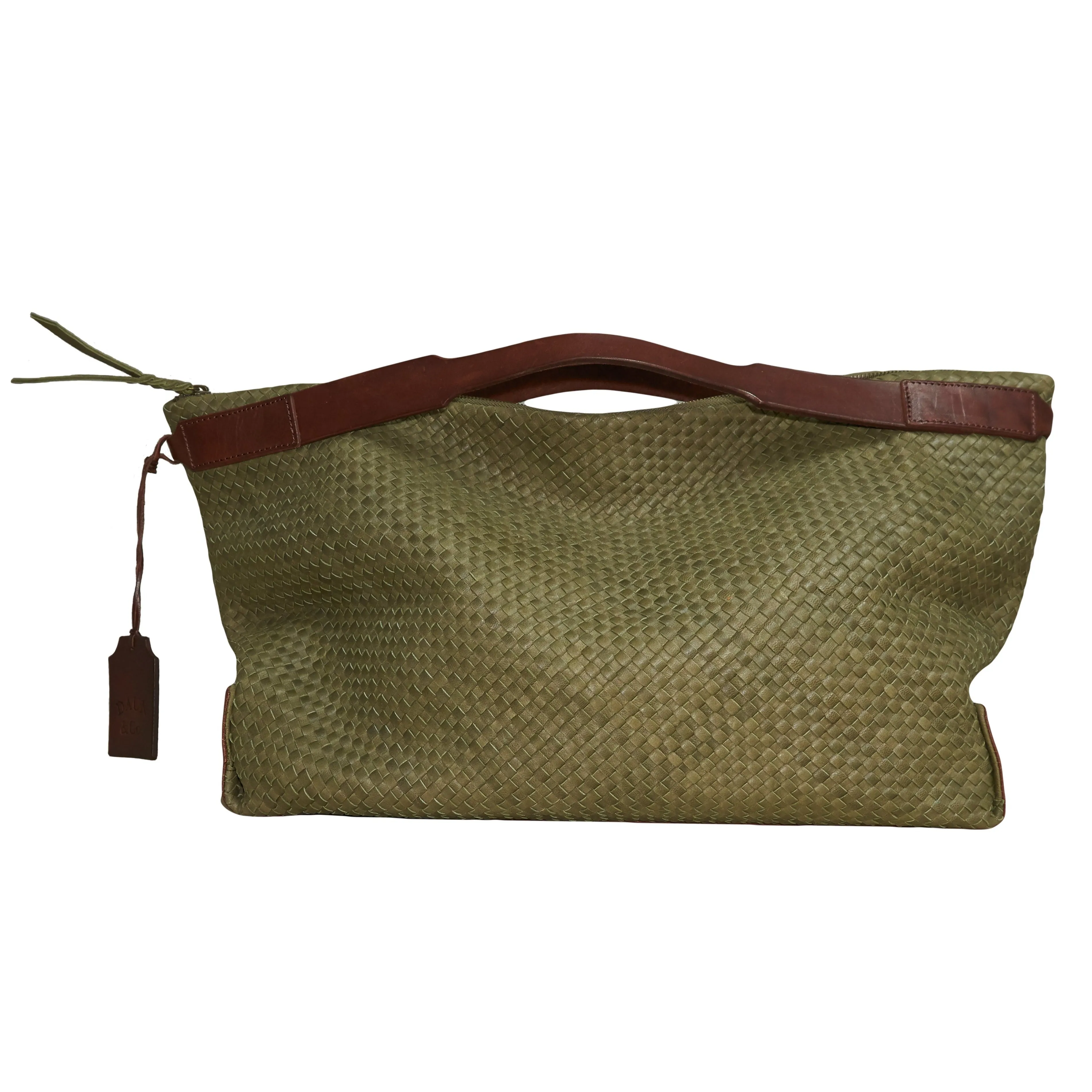 AGUNG WEEKENDER BAG - Genuine Handwoven Leather | Light Olive Green & Rusty Brown