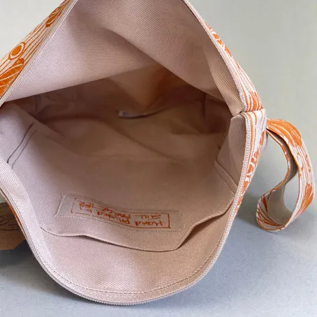 Large linen make up bag - orange ginkgo