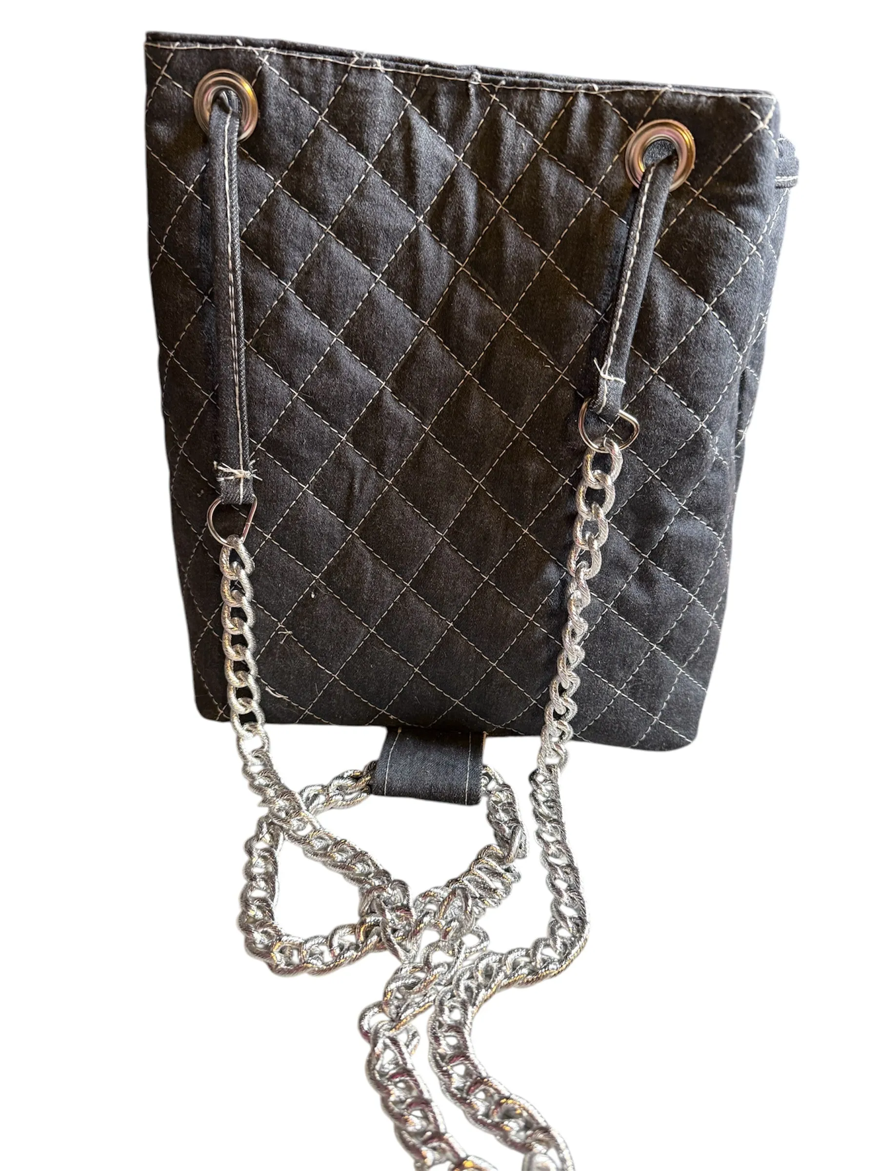 Quilted Denim Mini Bucket Backpack