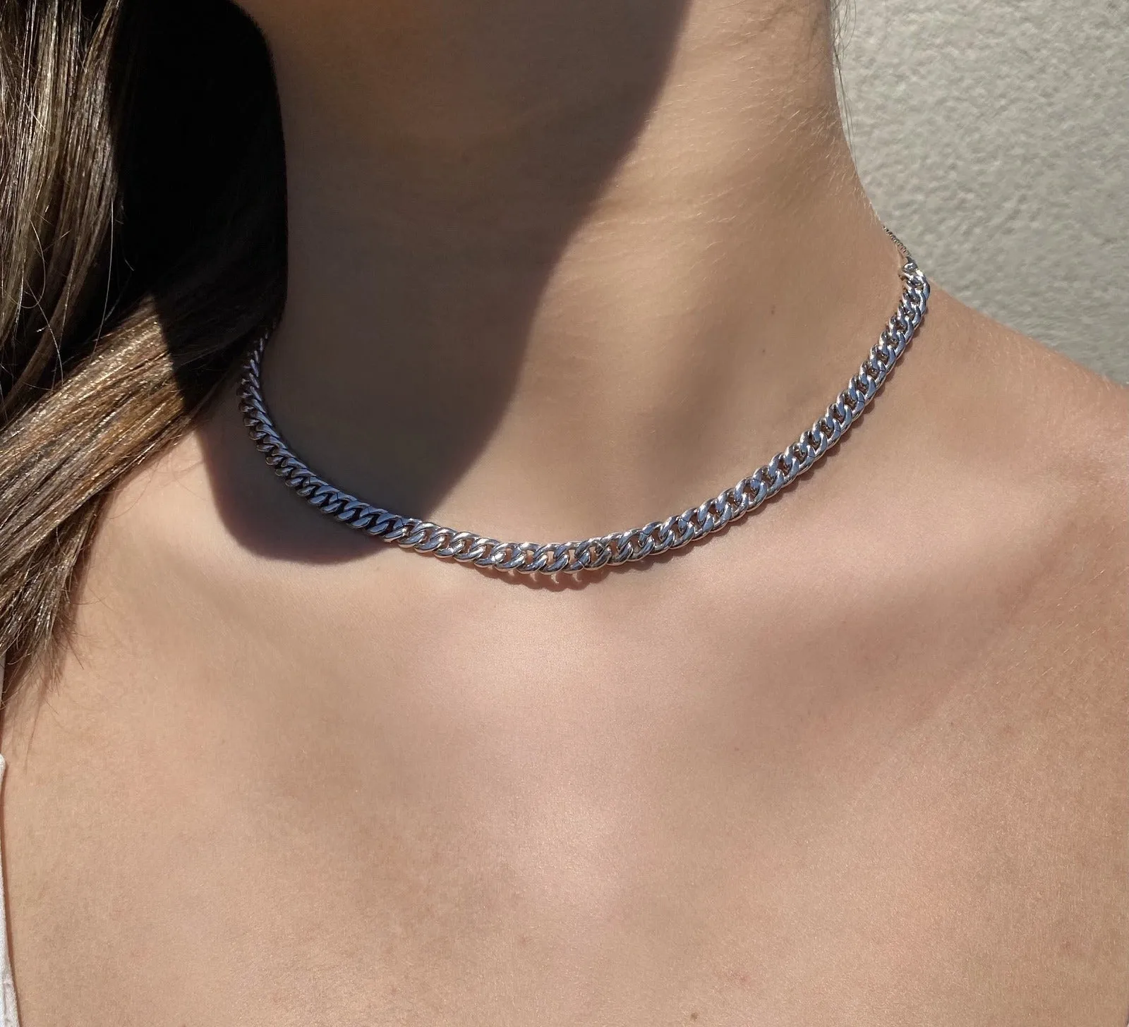 Sterling Silver - Curb Pave Chain Link Necklace