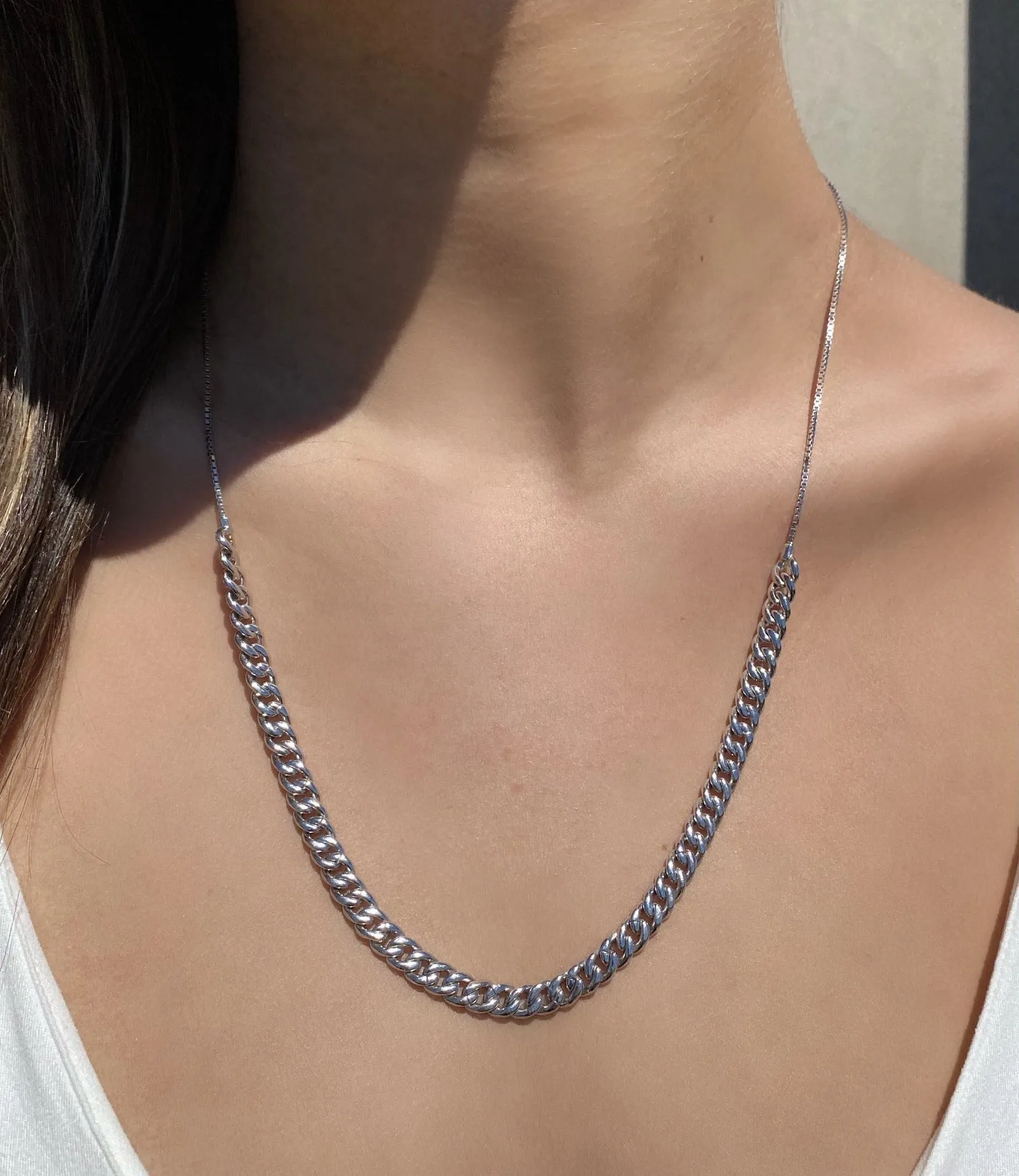 Sterling Silver - Curb Pave Chain Link Necklace