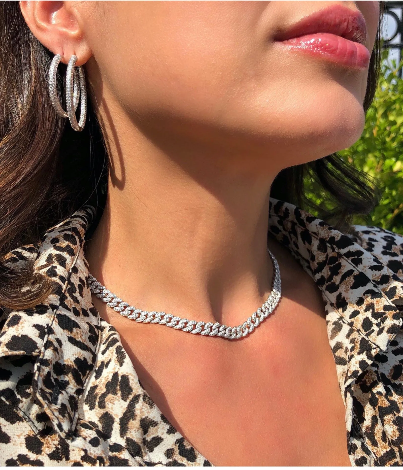 Sterling Silver - Curb Pave Chain Link Necklace