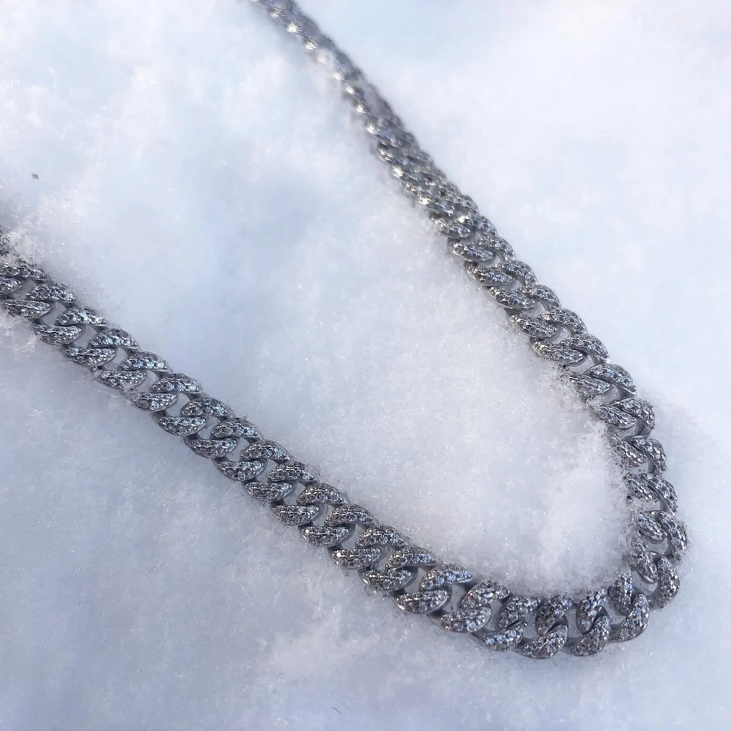 Sterling Silver - Curb Pave Chain Link Necklace