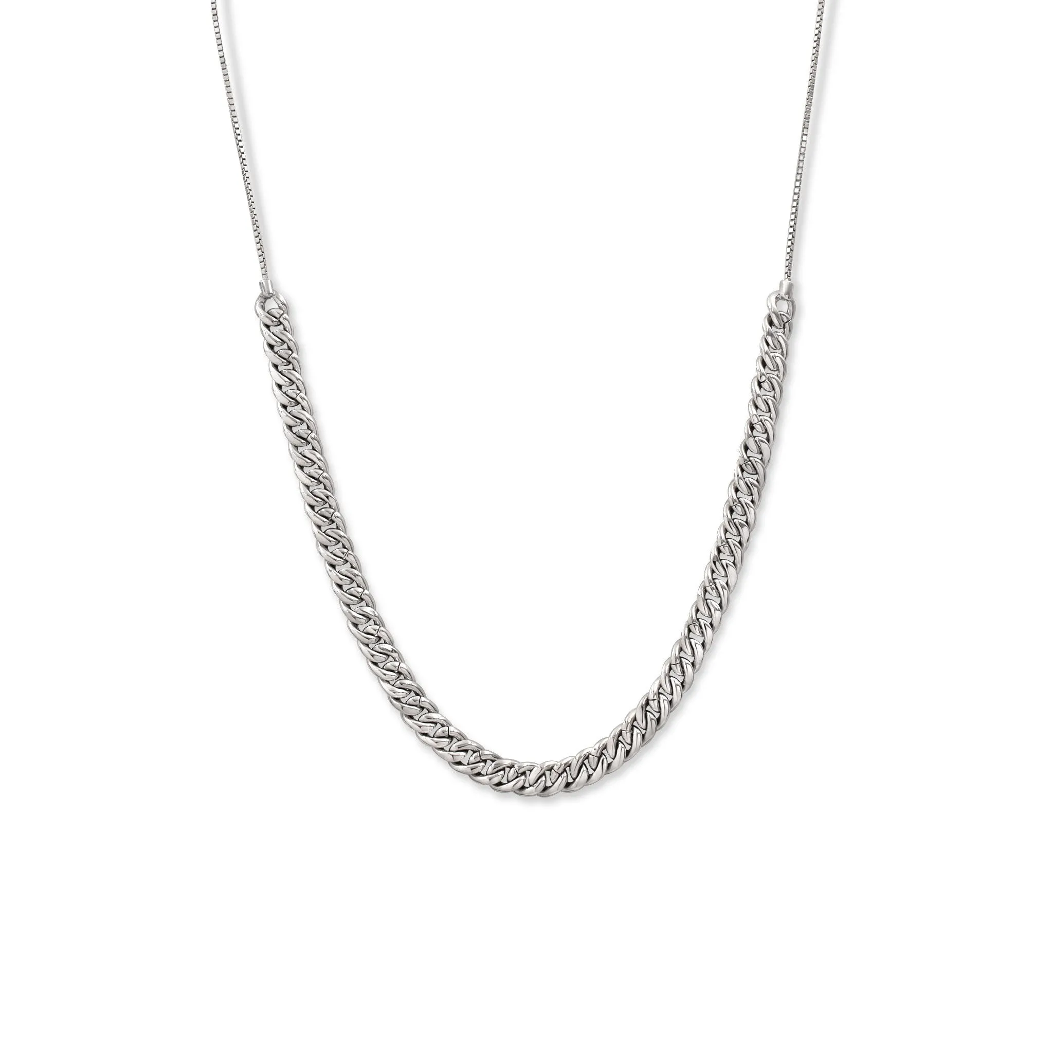 Sterling Silver - Curb Pave Chain Link Necklace