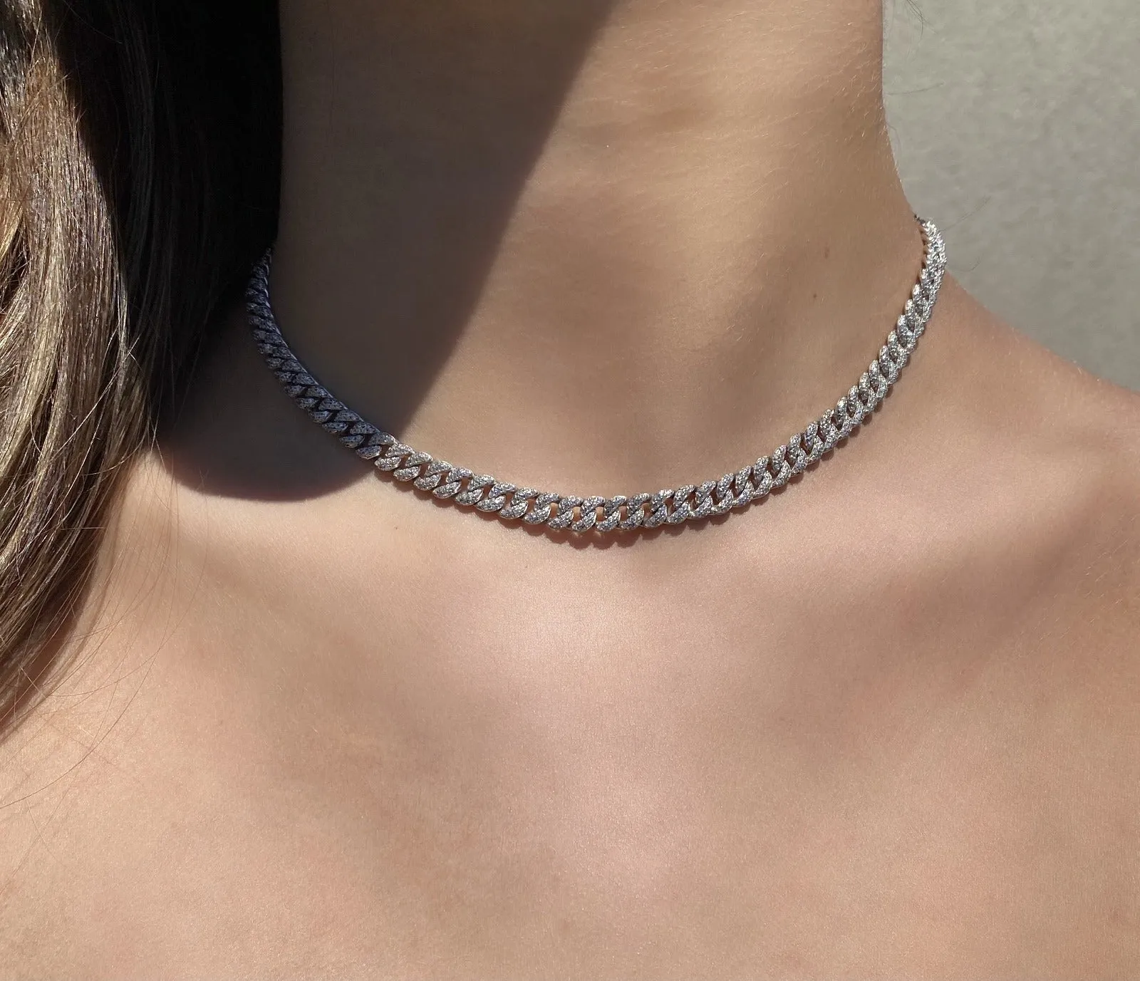 Sterling Silver - Curb Pave Chain Link Necklace