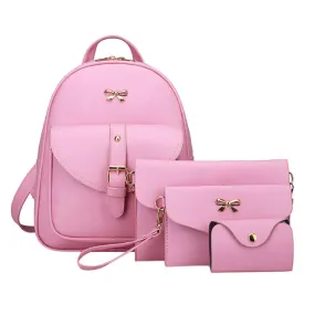 Women Backpack PU Female Shoulder Bags 4pcs Women PU Leather