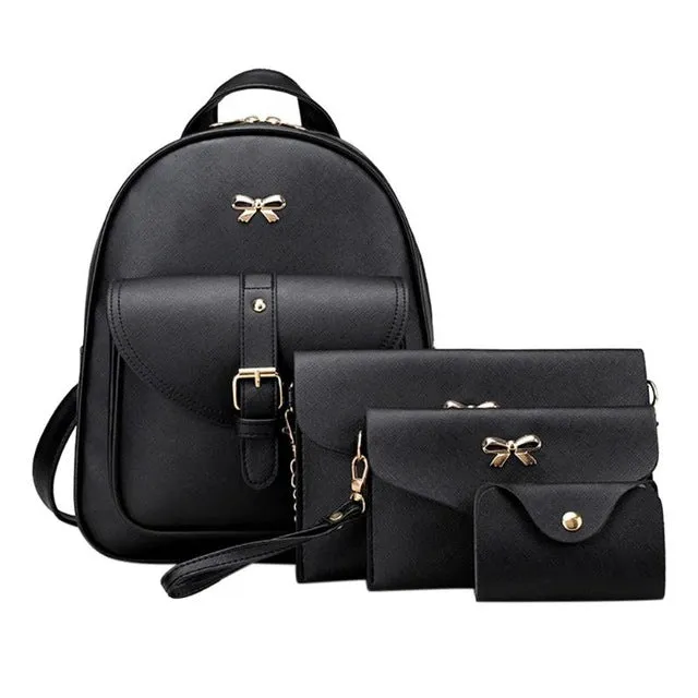 Women Backpack PU Female Shoulder Bags 4pcs Women PU Leather