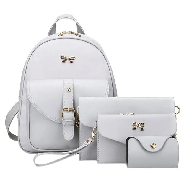 Women Backpack PU Female Shoulder Bags 4pcs Women PU Leather